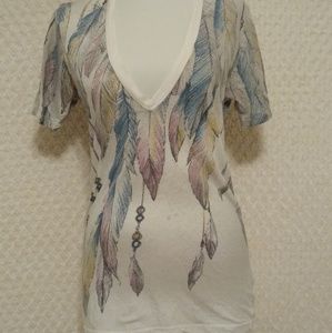 Truly Madly Deeply Feather V Neck Cotton T-shirt M